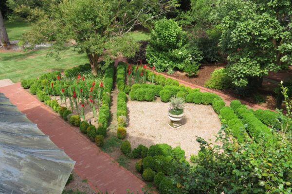 View of the Clevedale Inn Gardens from above.