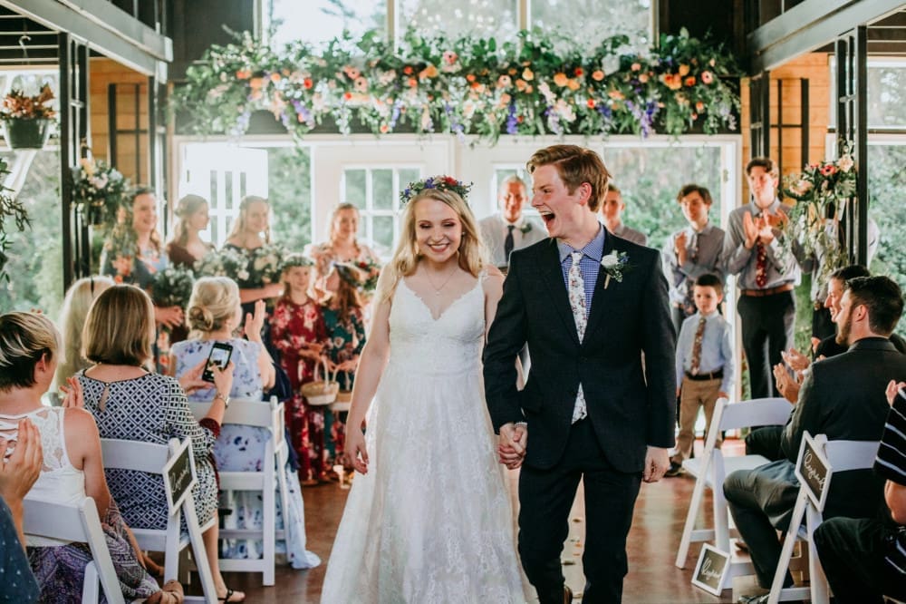 Bride and Groom exit Piazza Wedding